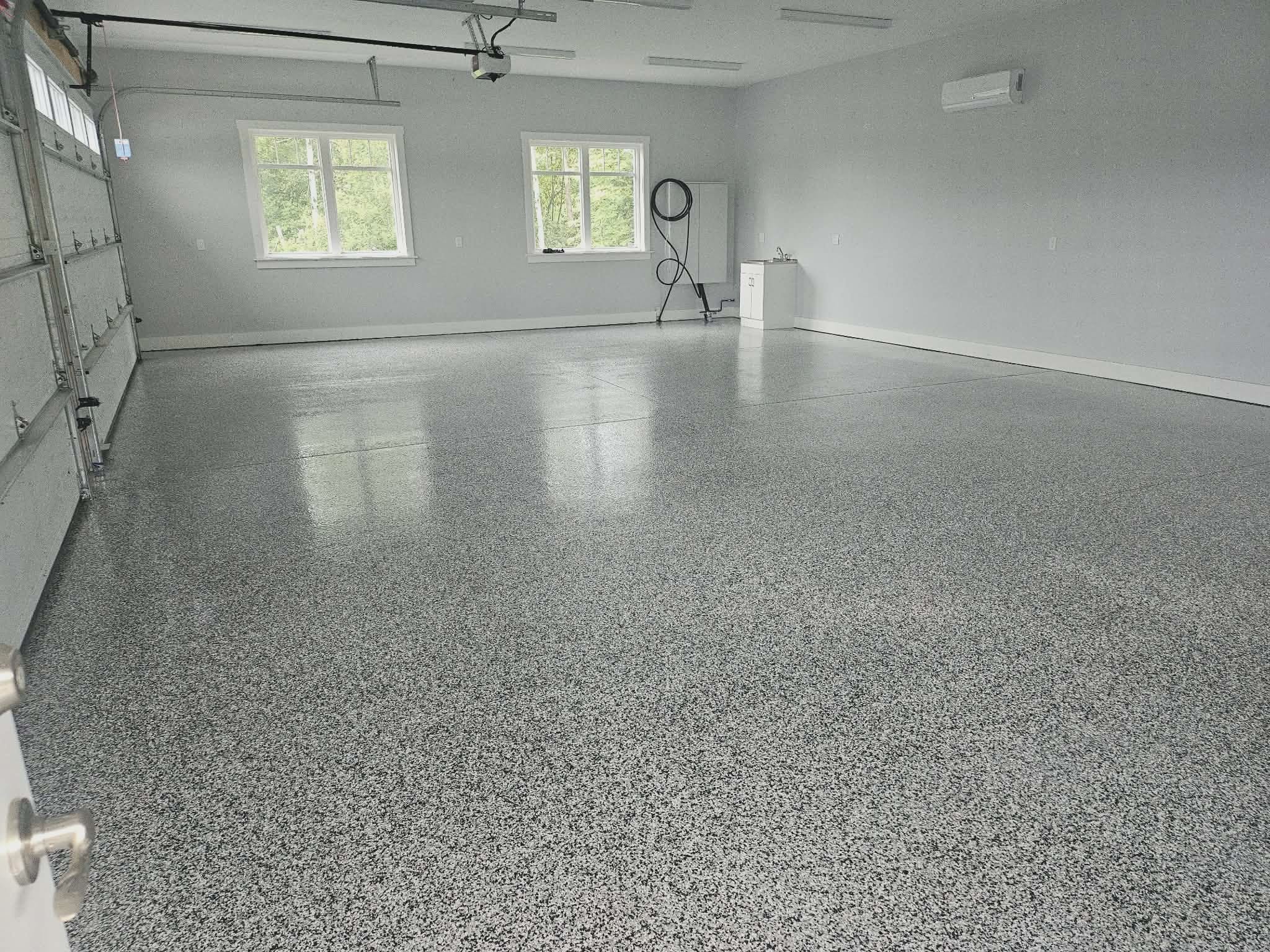 Grey flake epoxy garage floor by BRIX